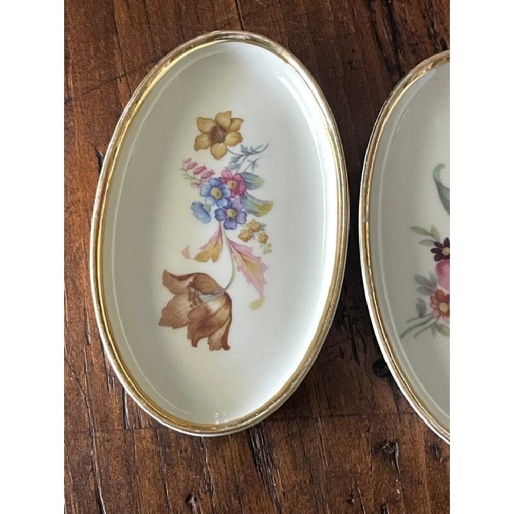 Danmark Porcelain Denmark Floral Trinket Dishes Set of 3 Gold Rim Oval Ring Dish - Picture 6 of 9